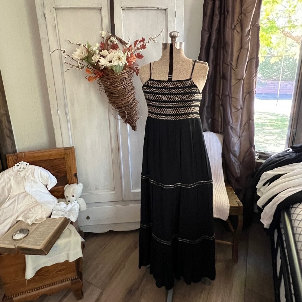 Zara black and gold maxi sundress, size x-small